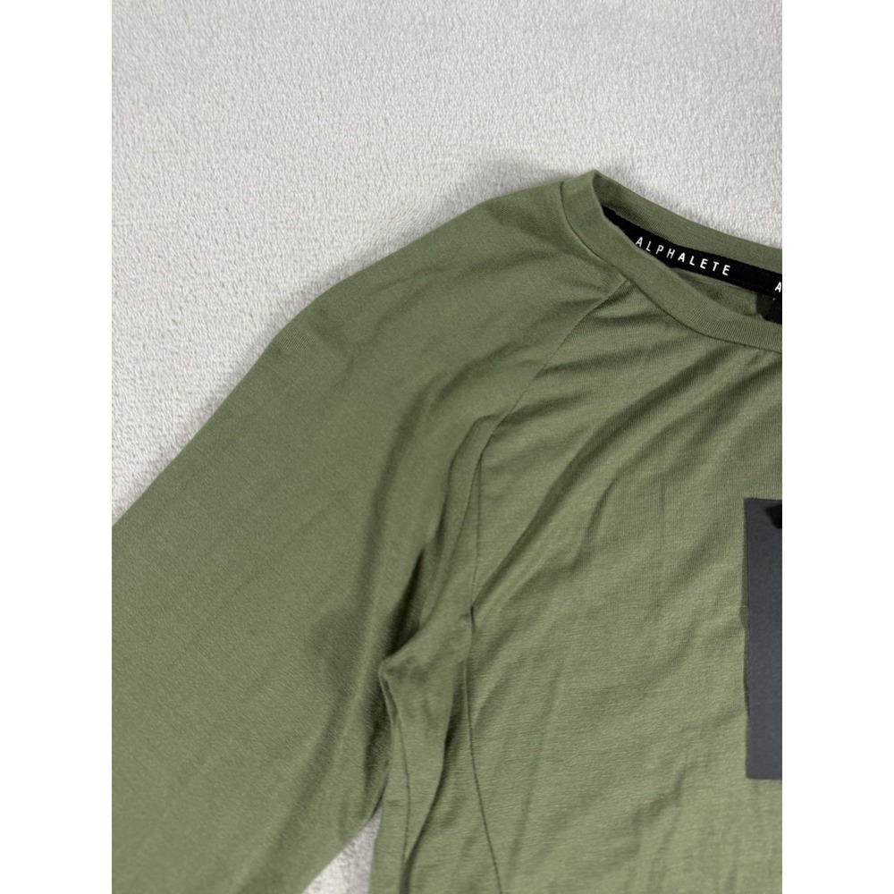 Alphalete Tie Front Crop Top Womens S Olive Green Long Sleeve Athletic - Picture 3 of 16